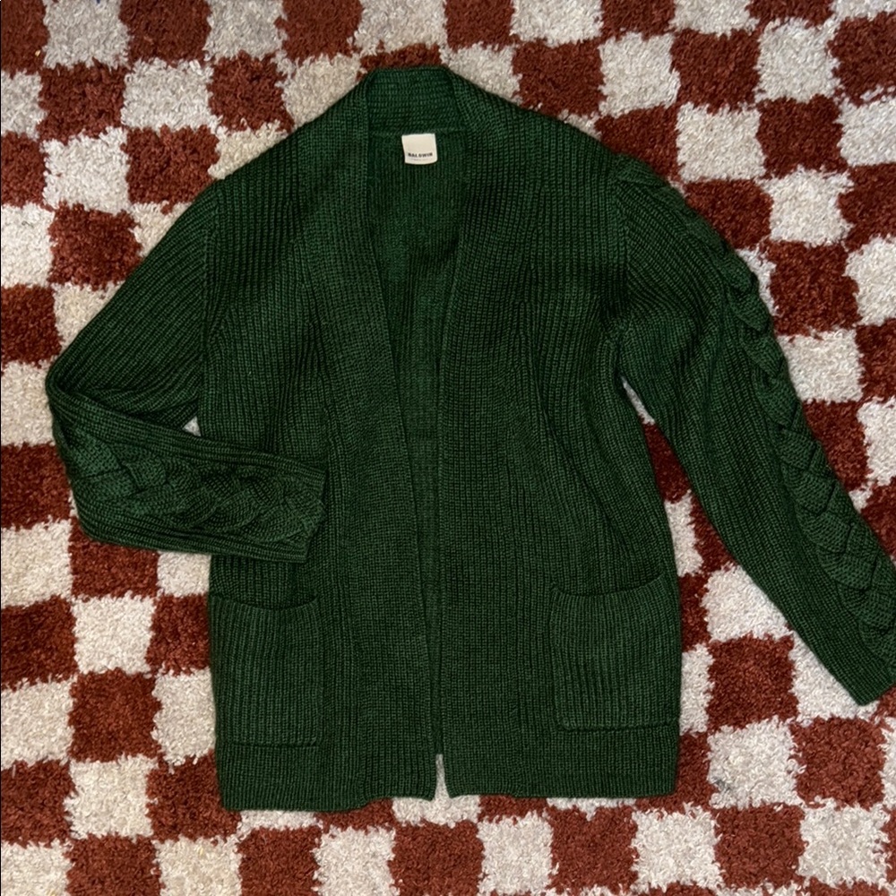 Baldwin Green Cable Knit Cardigan Sweater